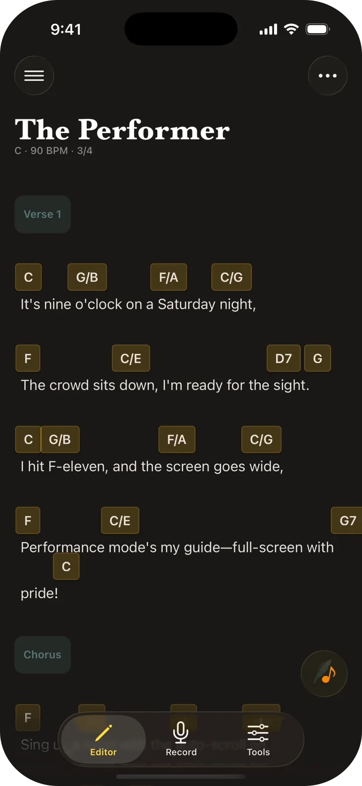 SongScribe in dark mode, working offline